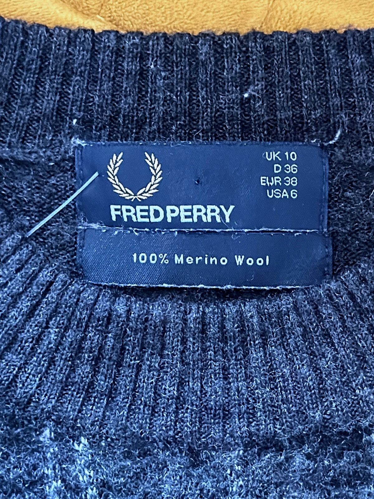 Women’s Fred Perry Merino Wool Checked Crew Neck Jumper In grey - Uk10 - 3727