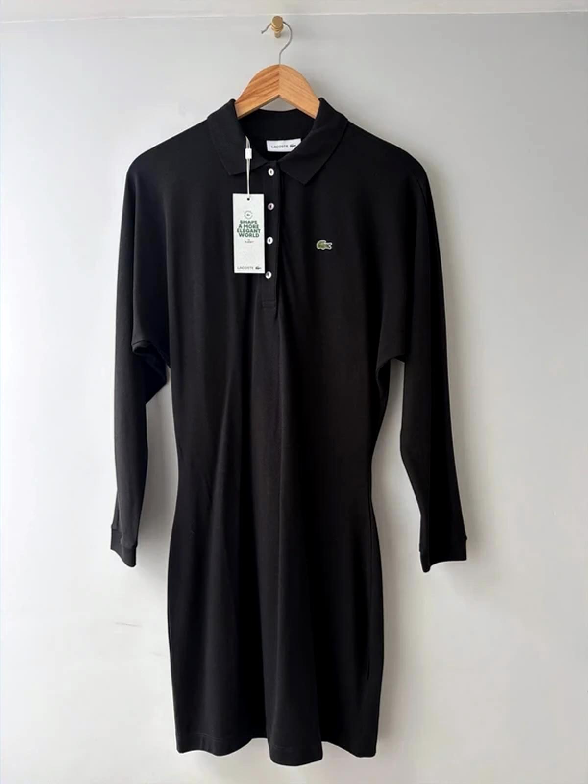 Women’s Lacoste Long Sleeve Fluid Piqué Polo Collar Dress In Black - Small - 3248
