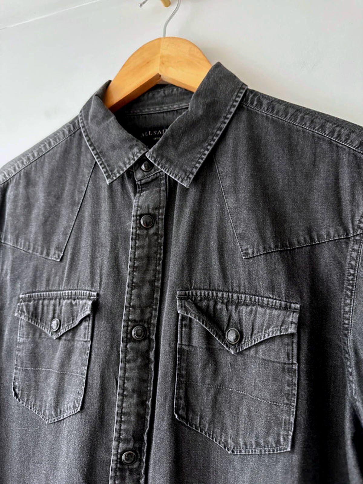 Men’s Allsaints Washed Western Denim Chambray Shirt In Black - Small - 1968