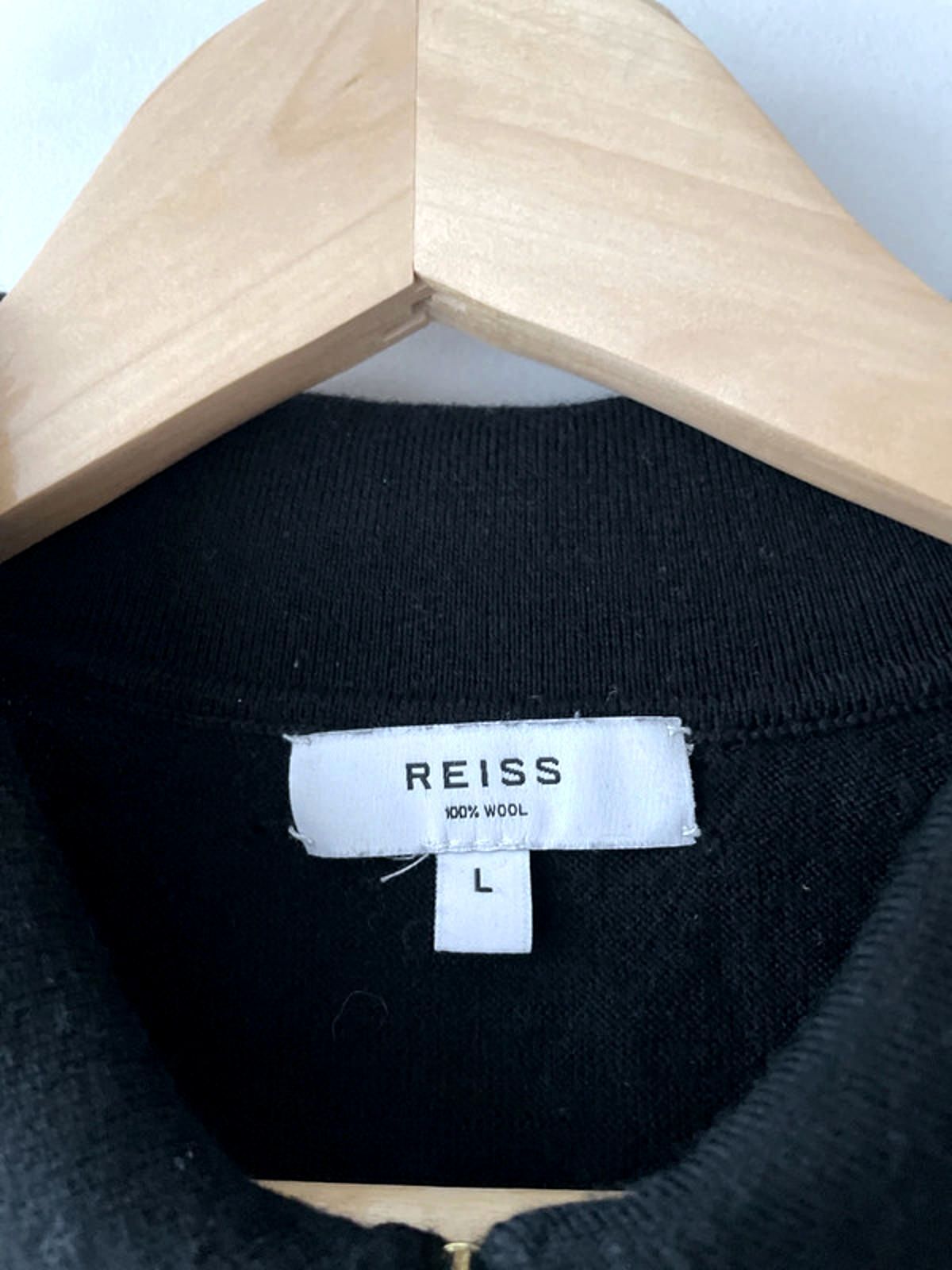 Men’s Reiss Premium 100% Premium Wool Knitted Polo Top In Black - Large - 2880