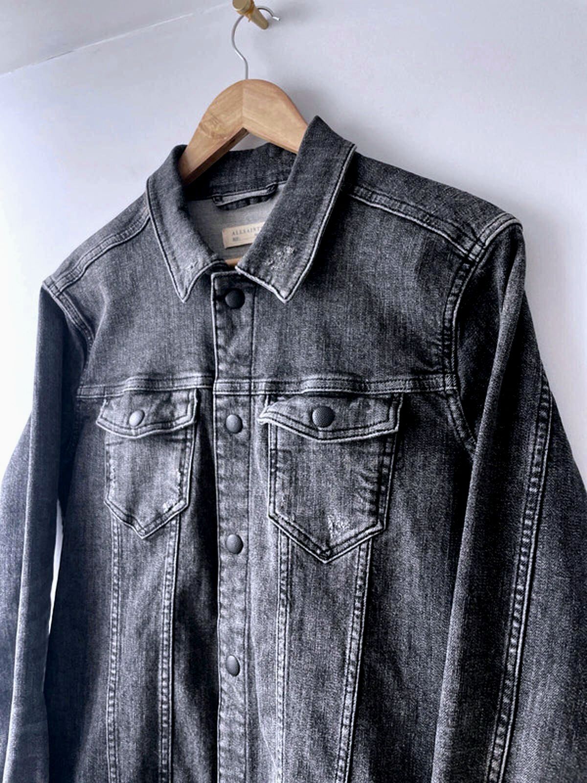 Men's Allsaints Denim Trucker Jacket Coat In Washed Black - Small - 2132