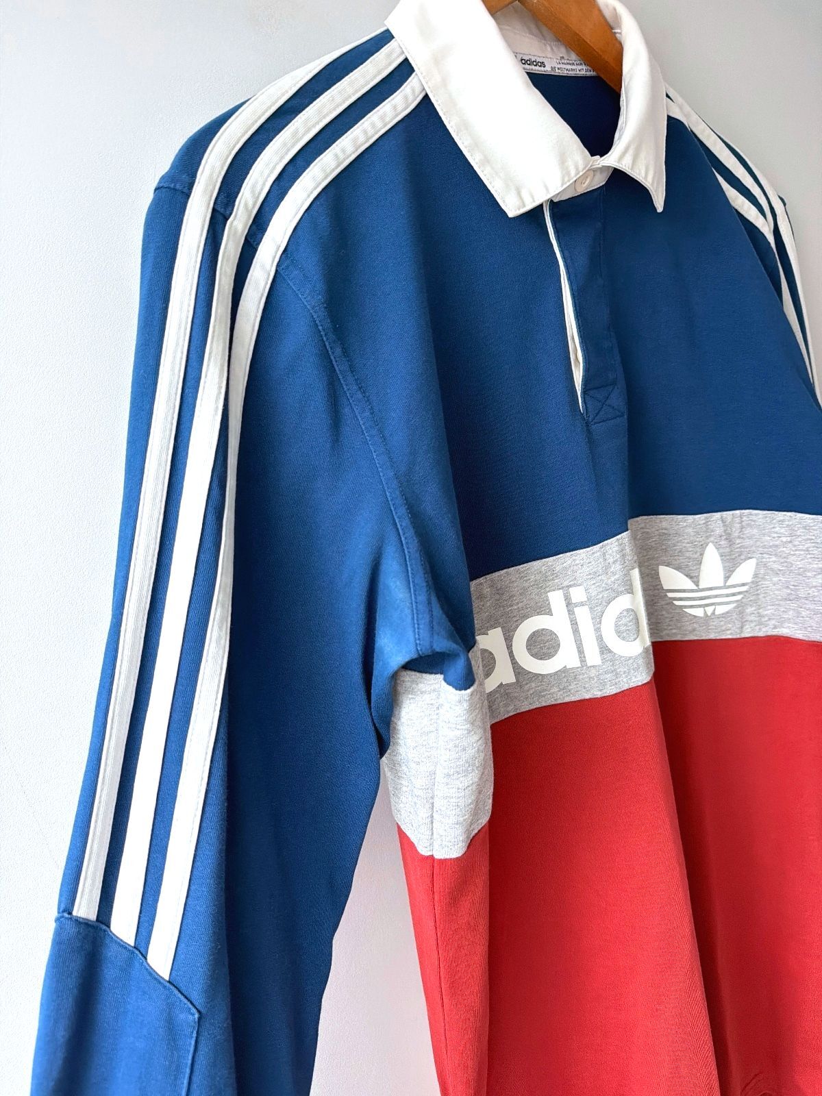 Men’s Adidas Long Sleeve Rugby Polo Shirt In Navy And Red - Medium - 3644