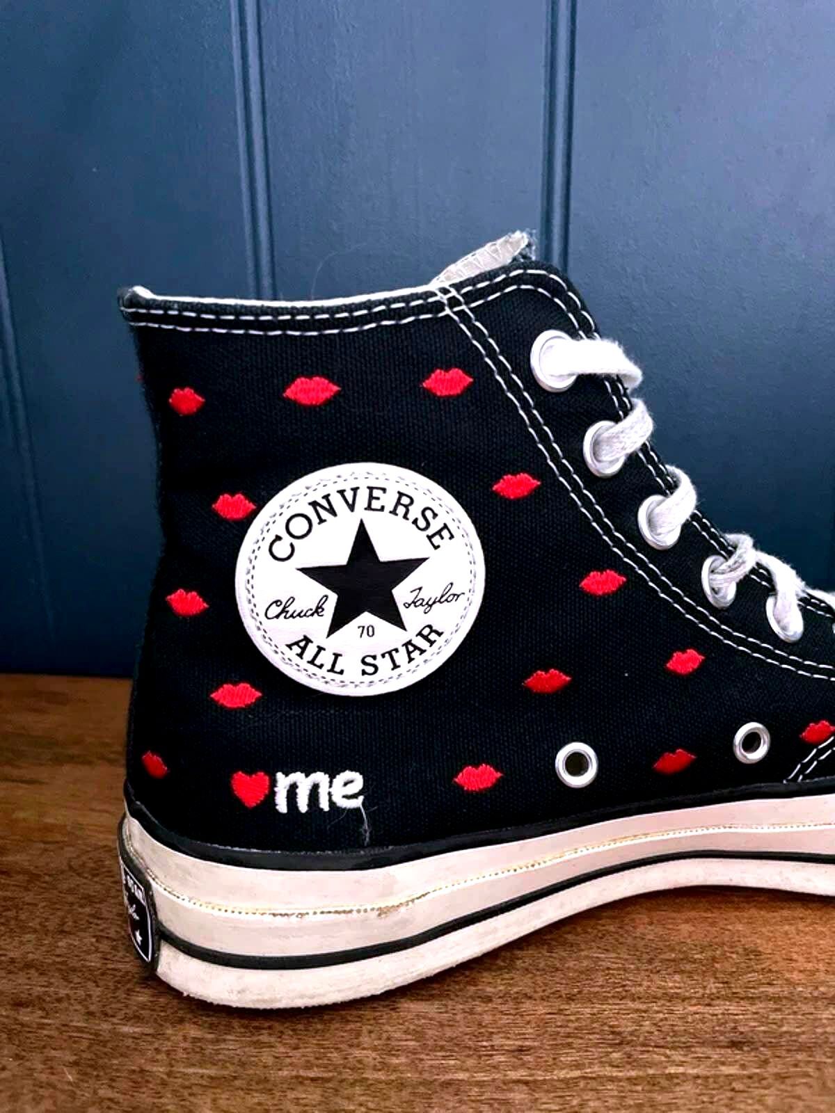 Women’s Converse Chuck 70 High Embroidered Lips Trainers In Black - UK7 - 2953