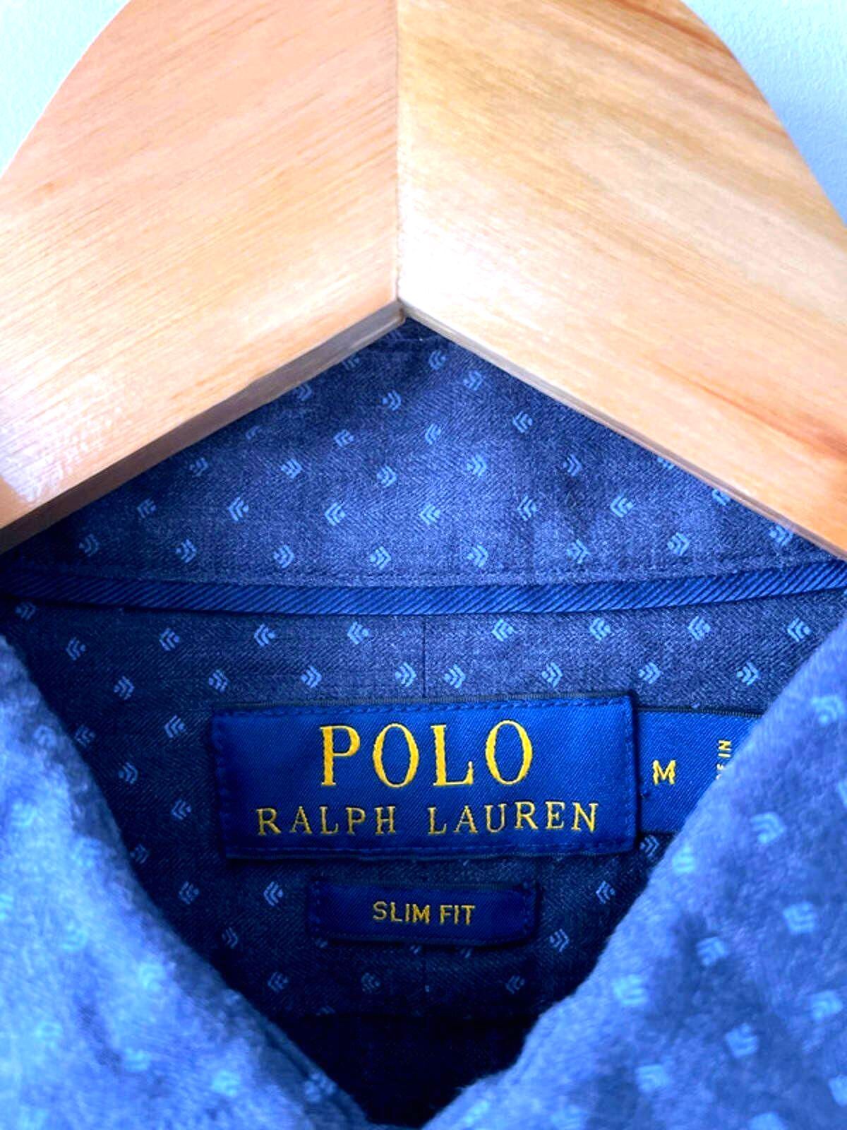 Men’s Ralph Lauren Premium Long Sleeve Slim Fit Shirt In Navy - Medium - 1545