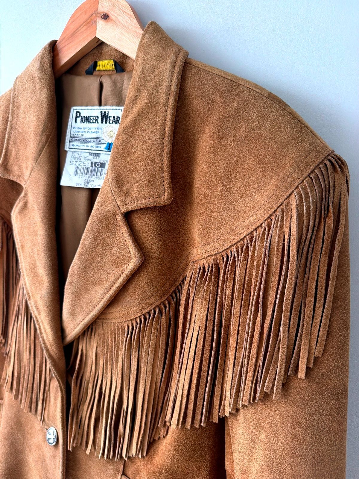 Womens Pioneer Wear Vintage Premium Genuine Leather Fringe Jacket In Tan - Uk10 - 3606