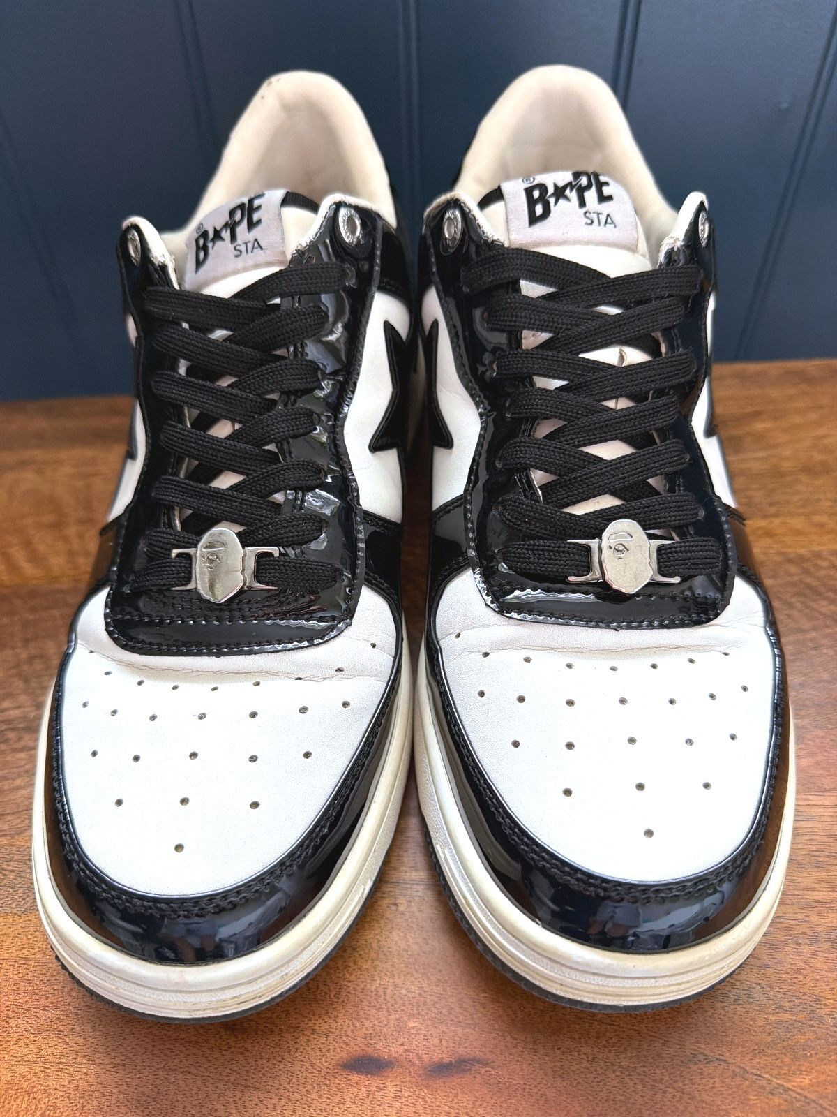 Men’s BAPE STA Black and White Patent Leather Sneakers - Uk9 - 3612