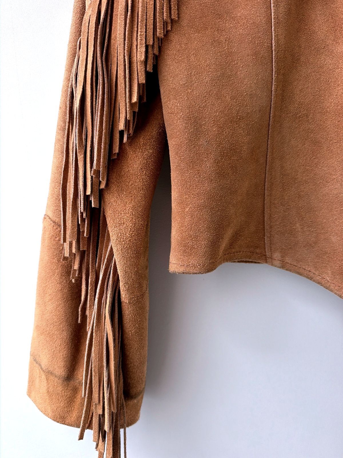 Womens Pioneer Wear Vintage Premium Genuine Leather Fringe Jacket In Tan - Uk10 - 3606