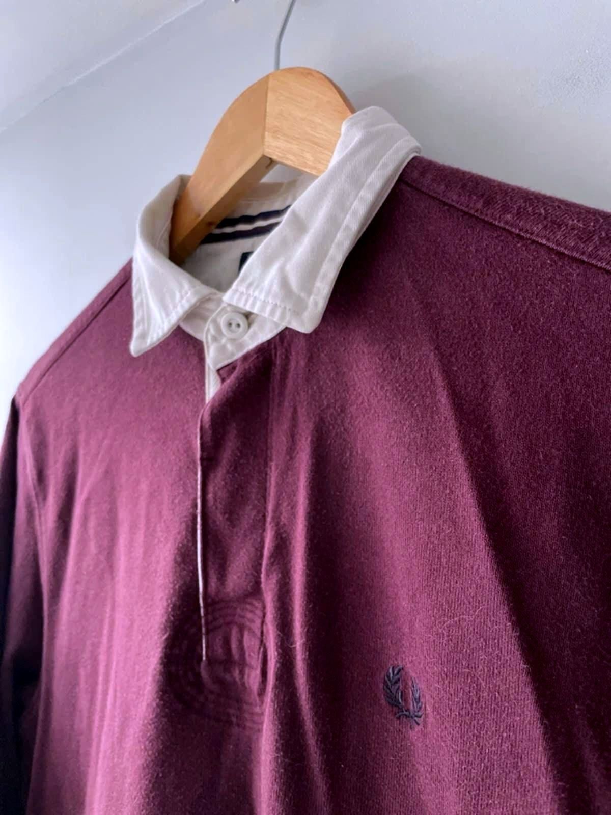 Men’s Fred Perry Classic Rugby Polo Top In Burgundy - Small - 2998