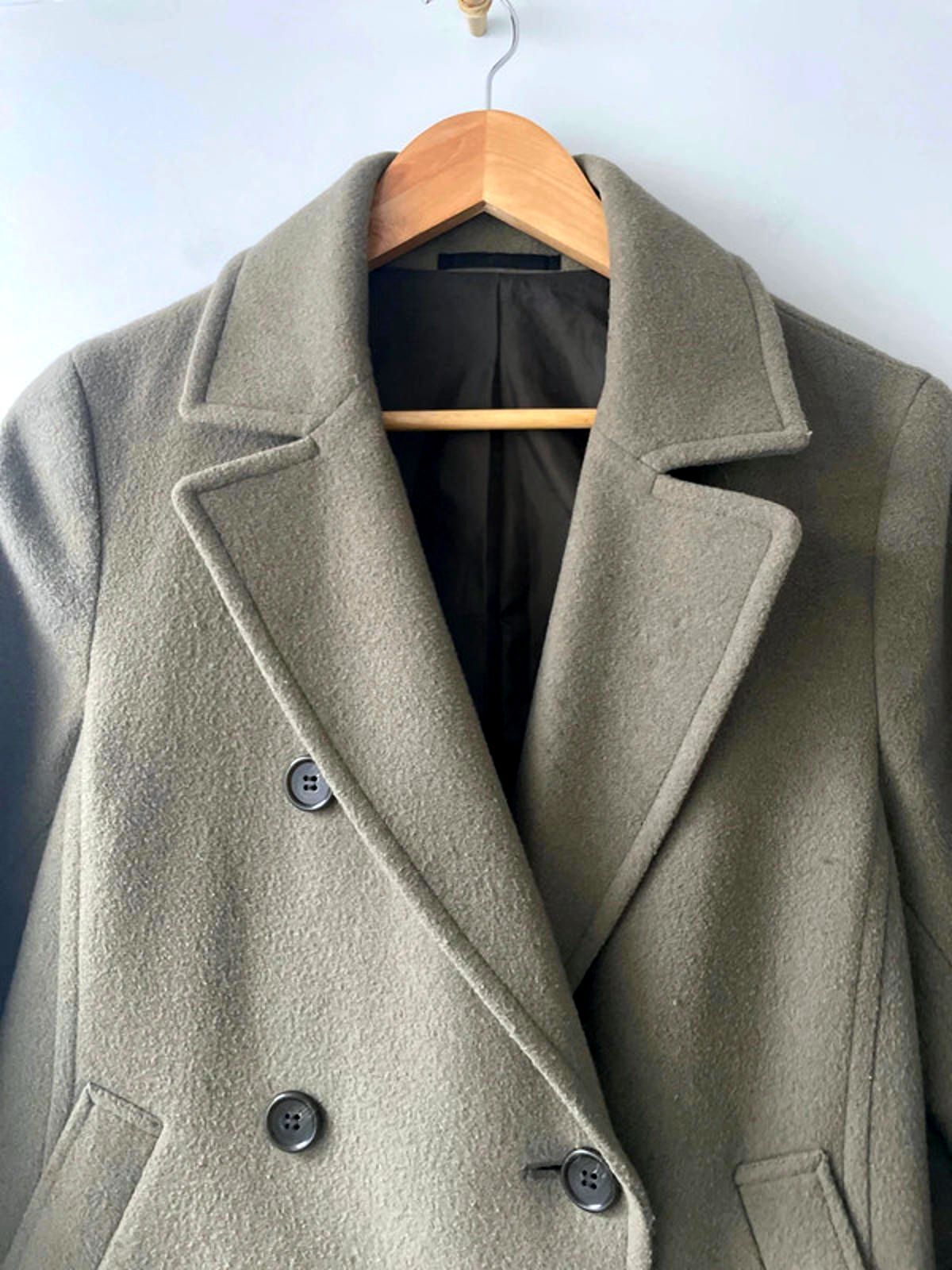 Women’s Uniqlo Double Breasted Wool Jacket Peacoat In Khaki - Small - 2566
