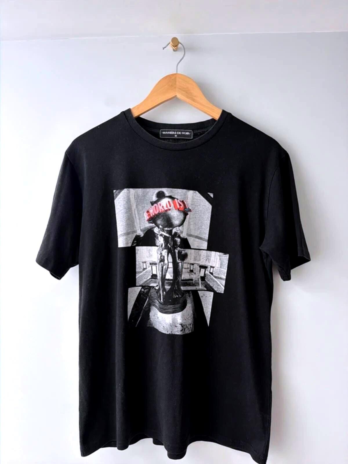 Men’s Maniere De Voir Printed Crew Neck T-shirt In Black - Medium - 3381