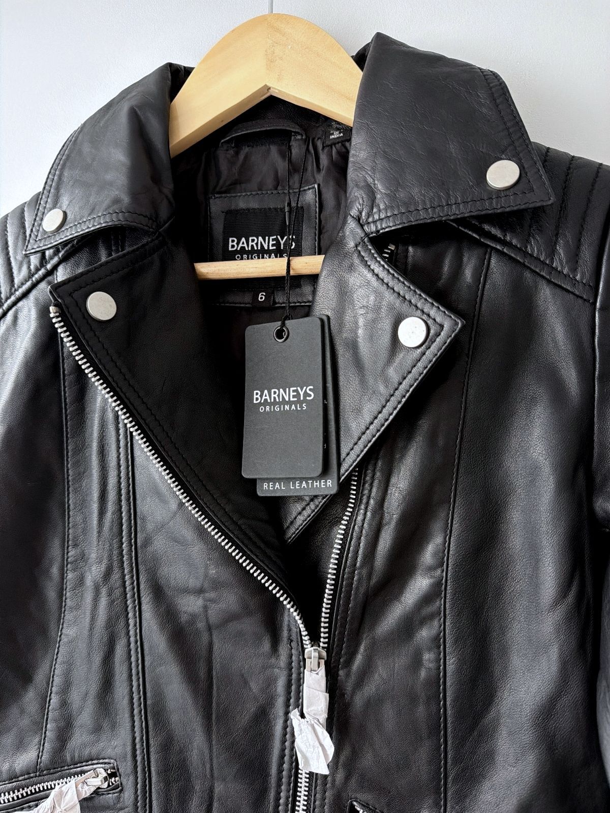 Women’s Barneys Originals Real Leather Biker Jacket In Black - Uk6 - 3714