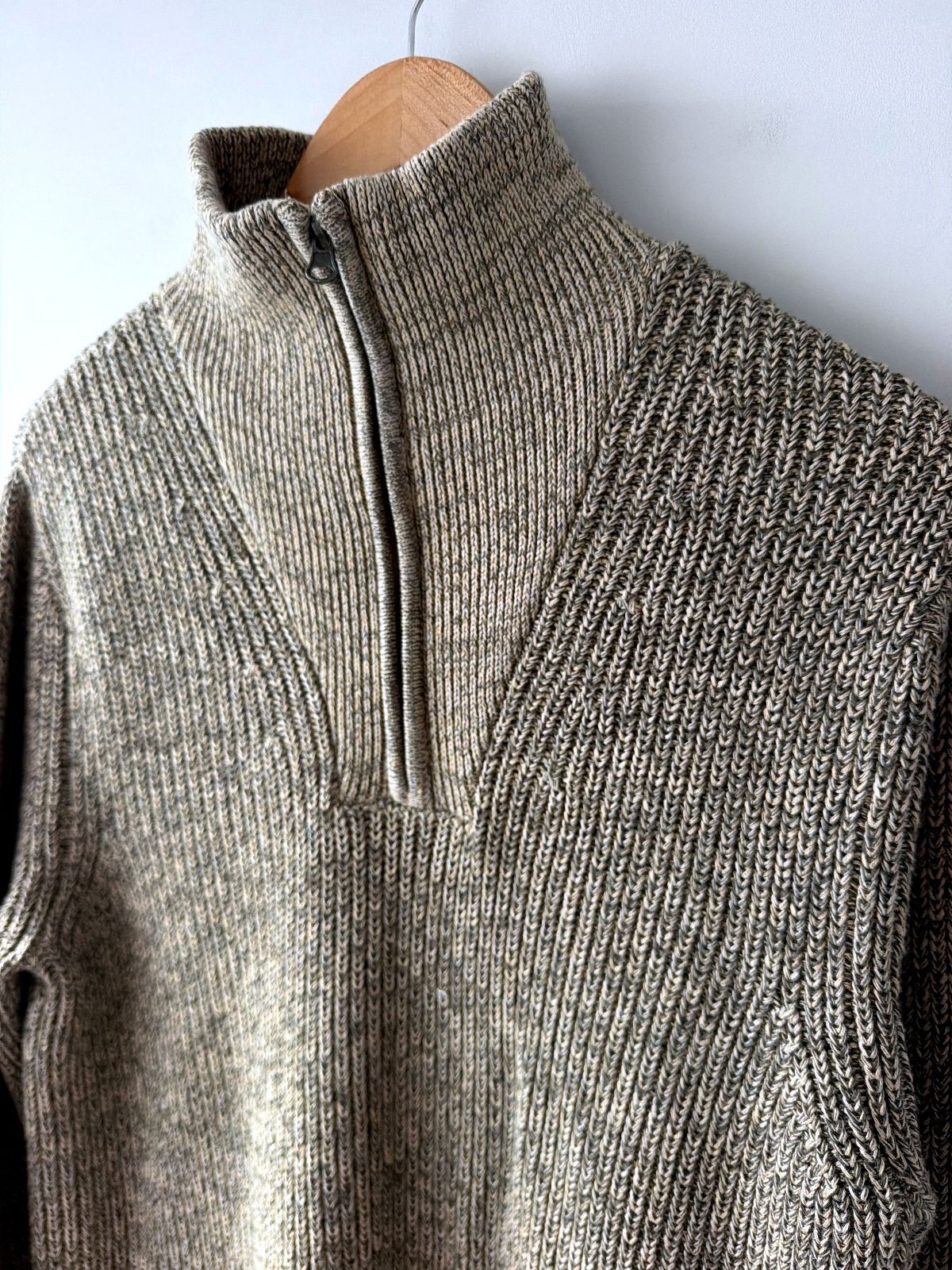 Mens Folk Cable Knit Funnel Neck Jumper Top In beige - Large - 3799