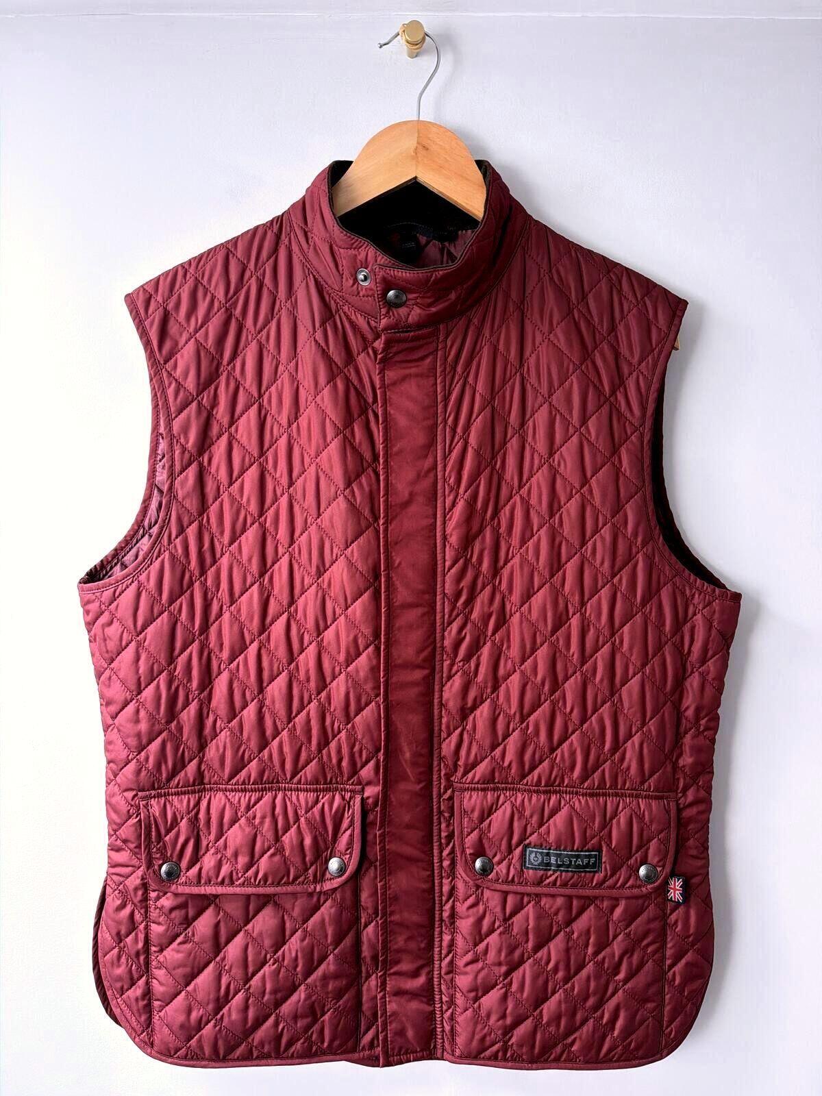 Mens Belstaff Quilted Sleeveless Gilet Vest in Burgundy - Large - 3529