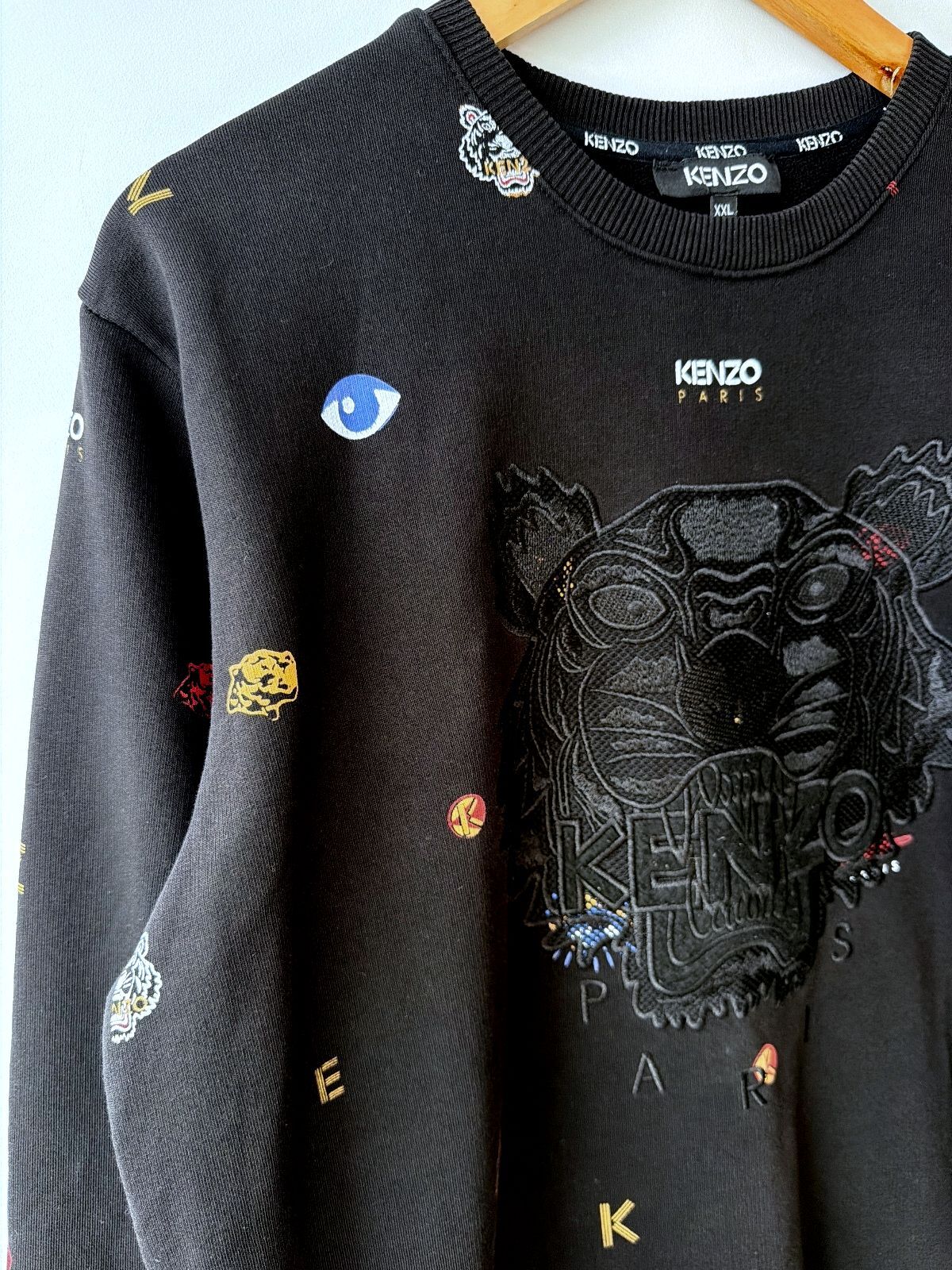 Men’s Kenzo Black Embroidered Tiger Logo Sweatshirt - XXLarge - 3575