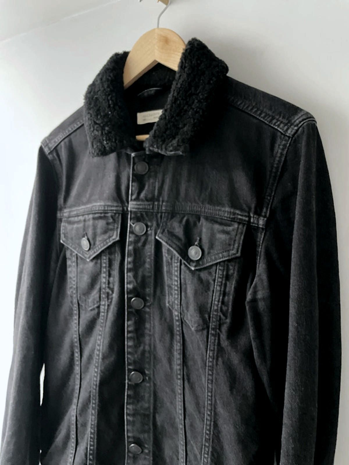 Women’s AllSaints Imoku Denim Jacket With Borg Collar In Black - Medium - 2327