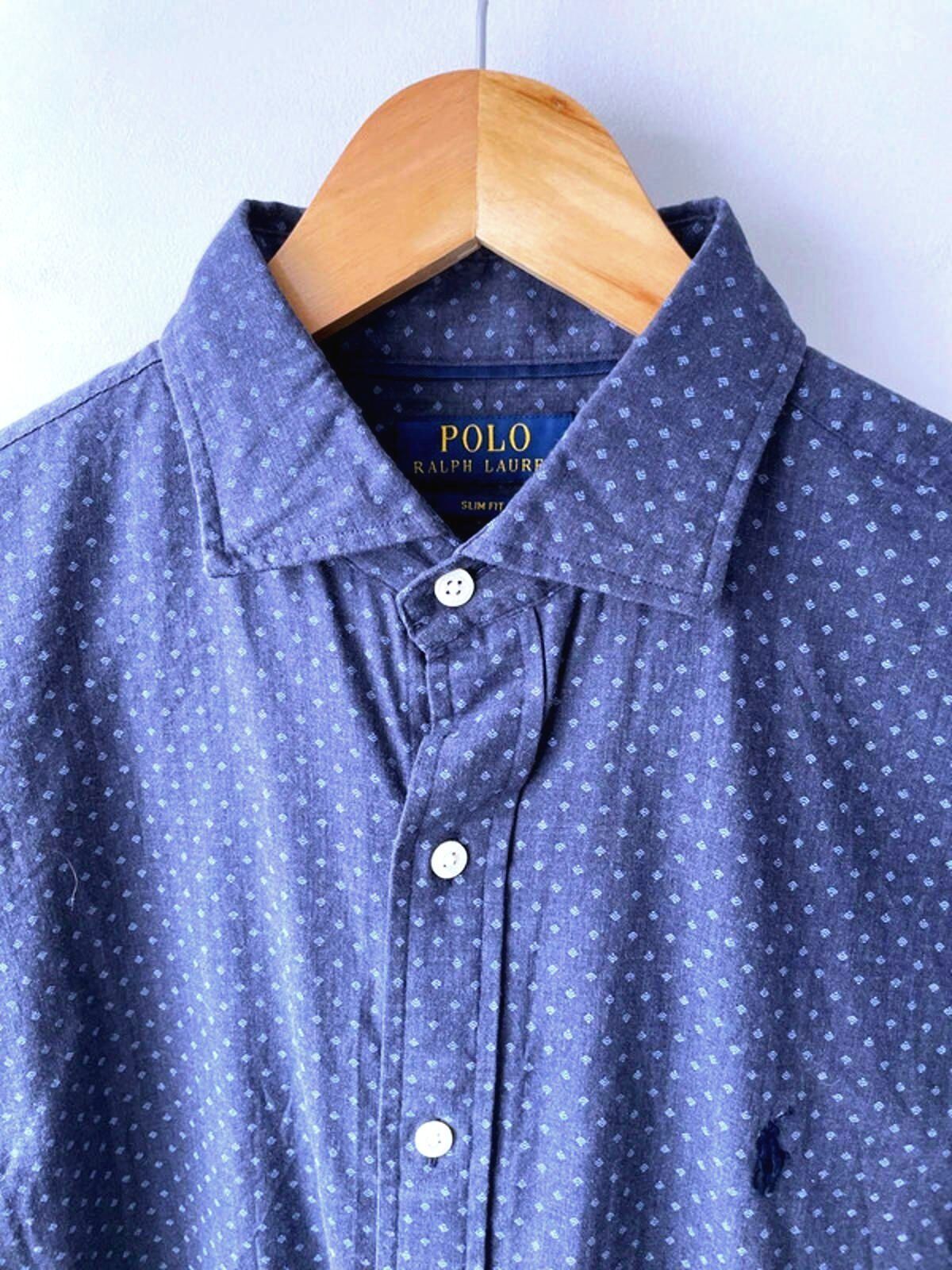 Men’s Ralph Lauren Premium Long Sleeve Slim Fit Shirt In Navy - Medium - 1545