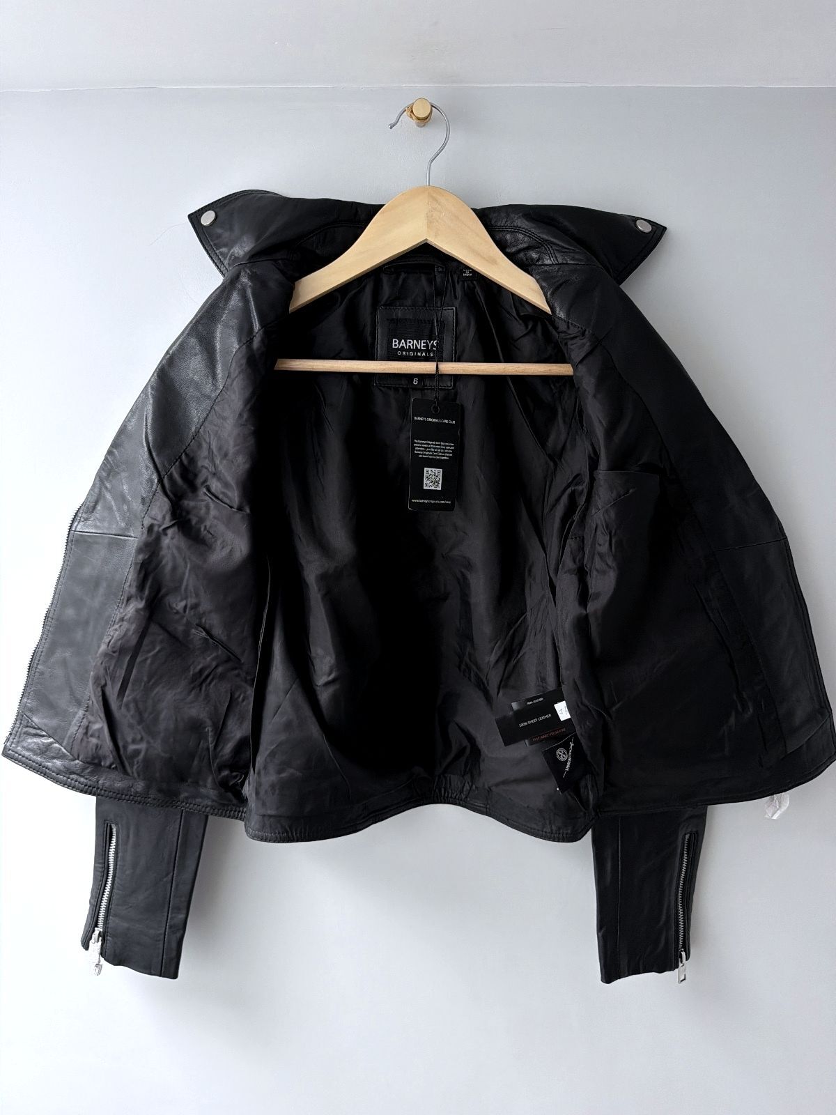 Women’s Barneys Originals Real Leather Biker Jacket In Black - Uk6 - 3714