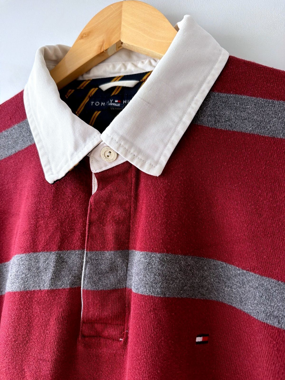 Men’s Tommy Hilfiger Classic Rugby Shirt Top In Burgundy - XLarge - 3670