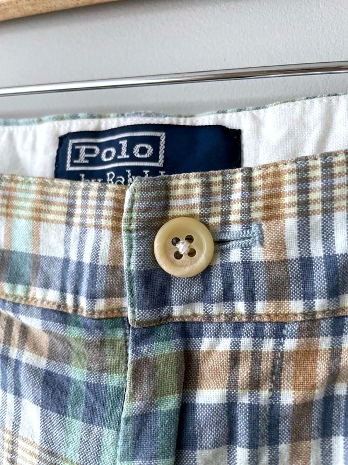 Men’s Ralph Lauren Check Shorts in Green/Blue - W34/L9 - 3144