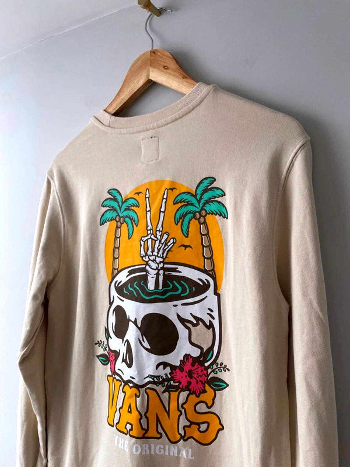 Mens Vans Long Sleeve Printed Crew Neck Sweatshirt Top In Beige - Small - 2031