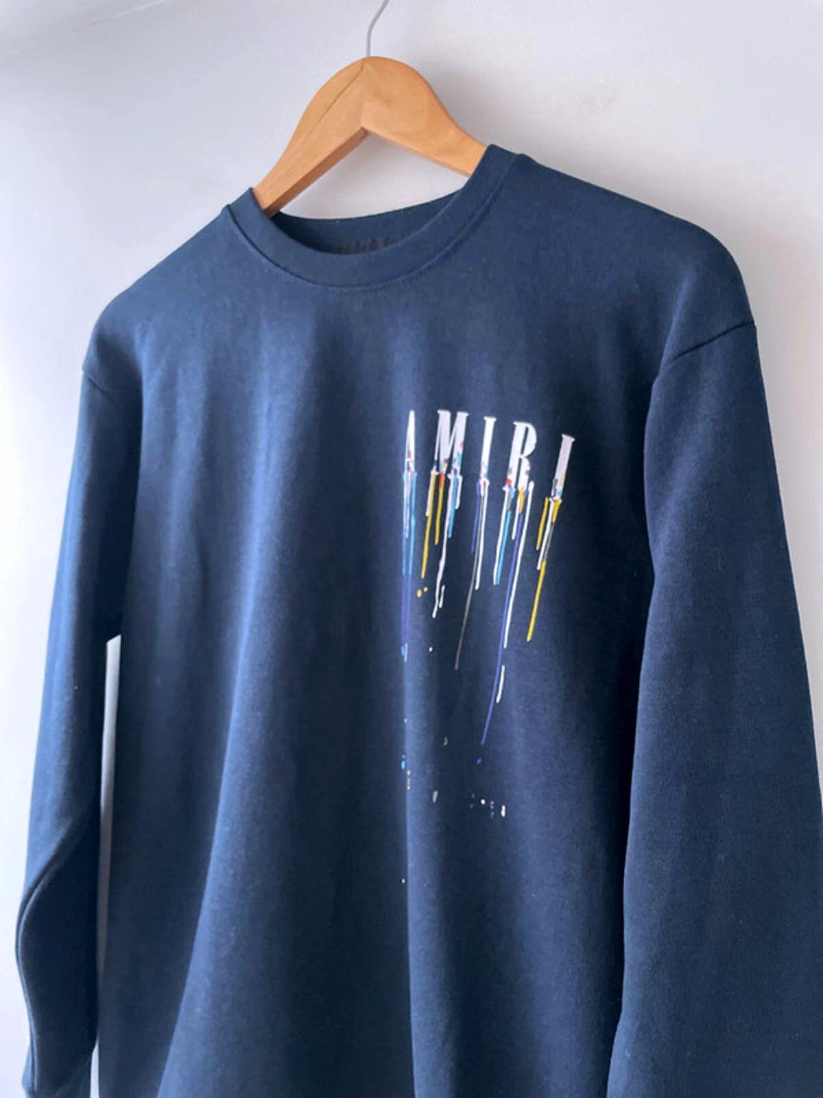 Men’s Amiri Long Sleeve Printed Crew Neck Sweatshirt Top In Navy - Small - 2721