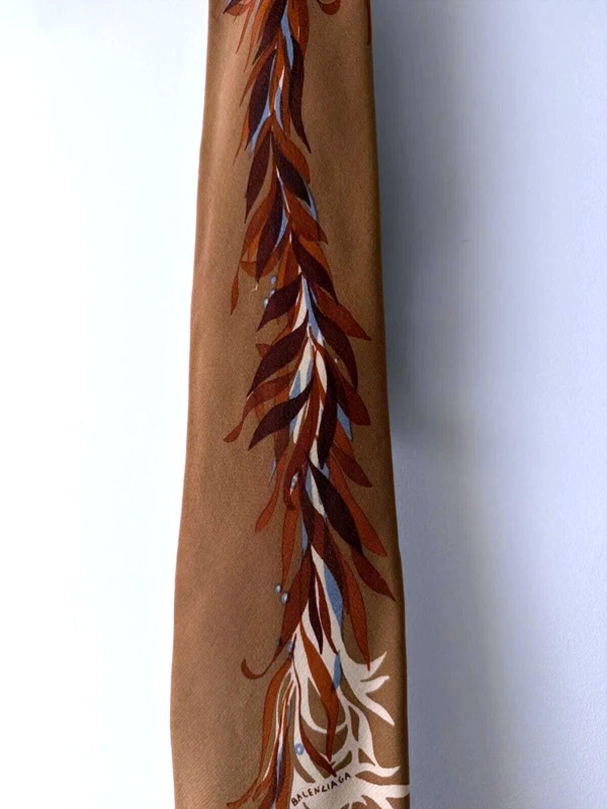Balenciaga Vintage Rare Printed Silk Tie Made In Italy In Brown - 3329