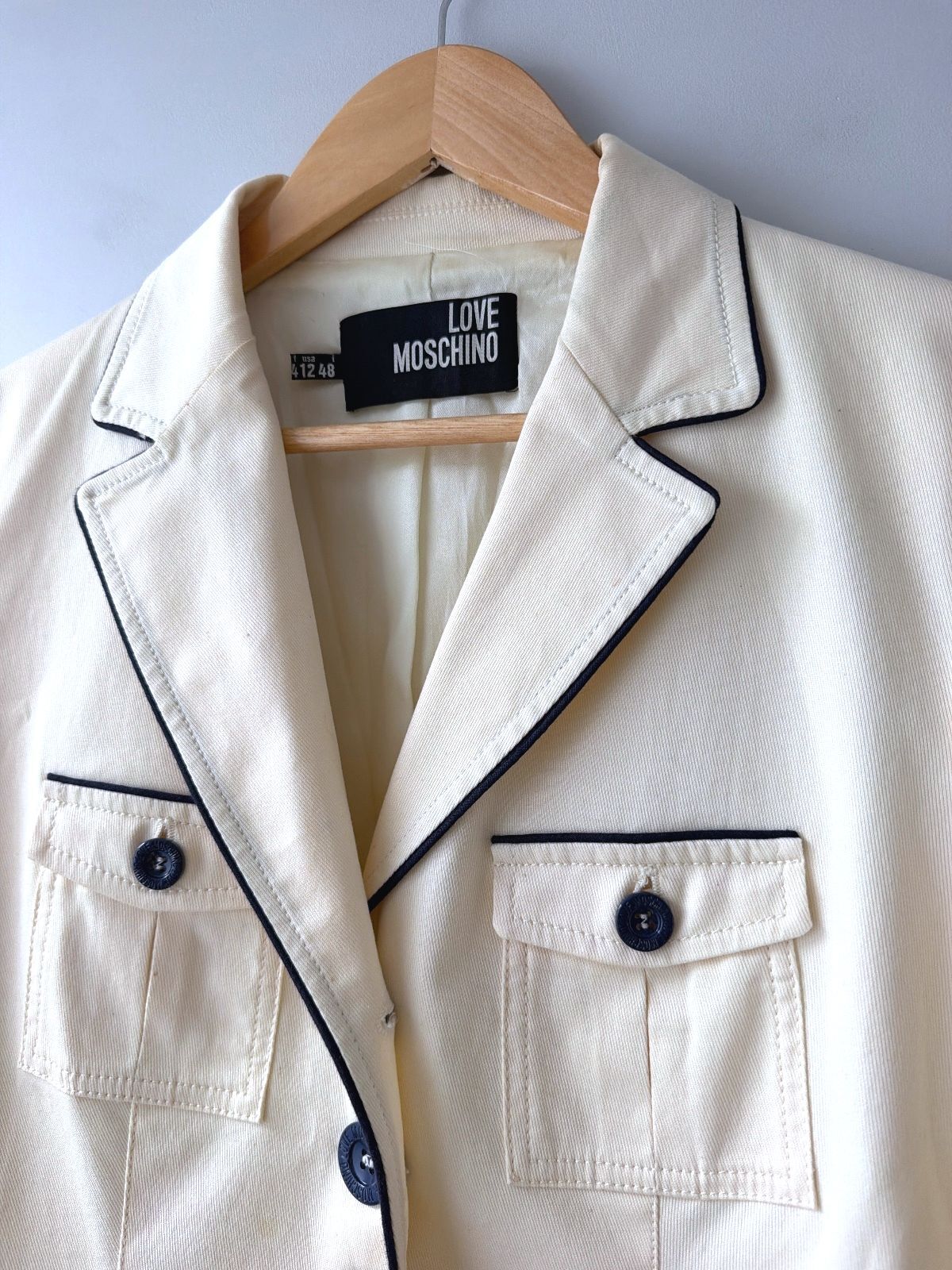 Women’s Love Moschino Cream Blazer with Black Piping and Button Details - UK16 -