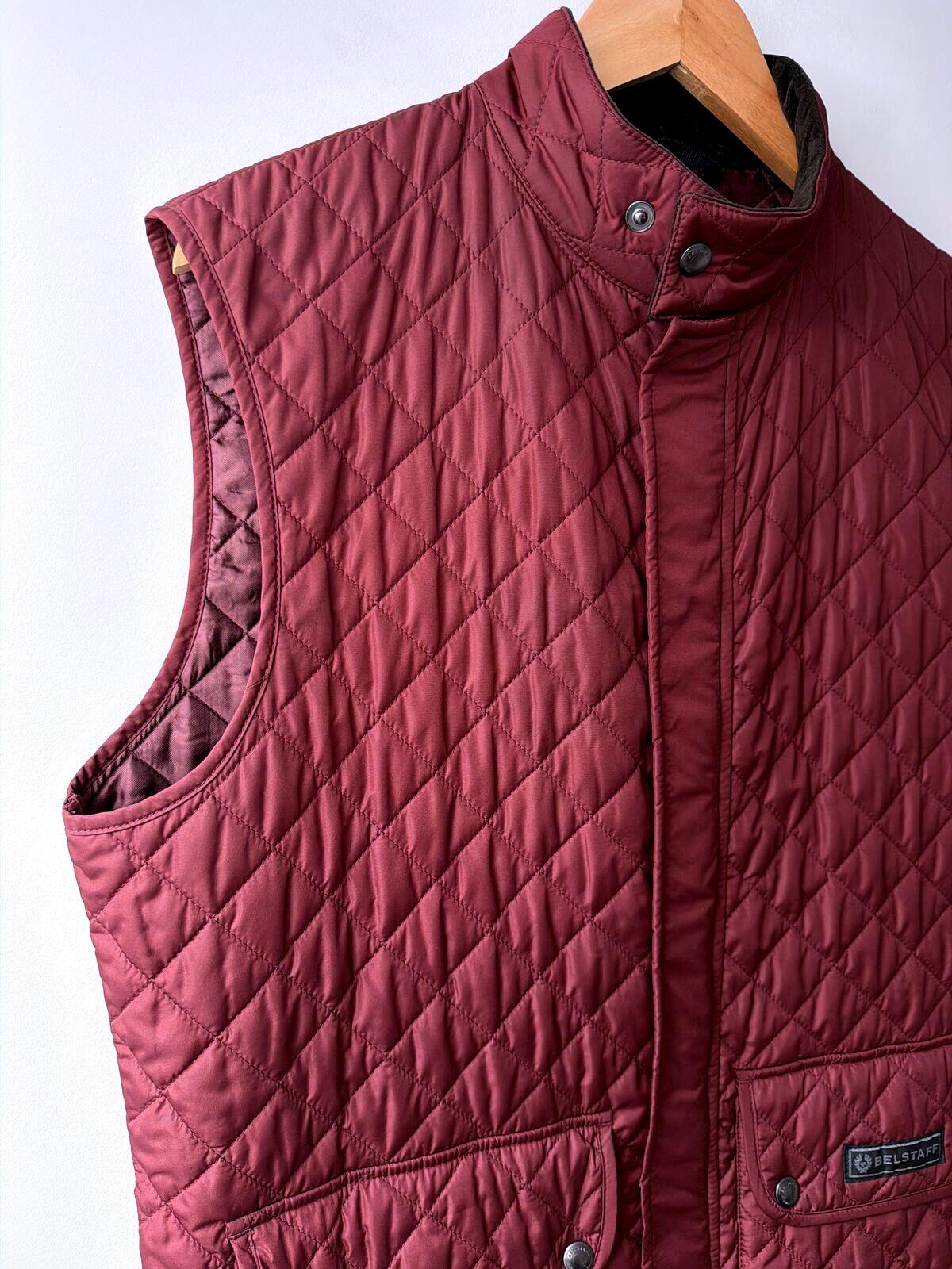 Mens Belstaff Quilted Sleeveless Gilet Vest in Burgundy - Large - 3529