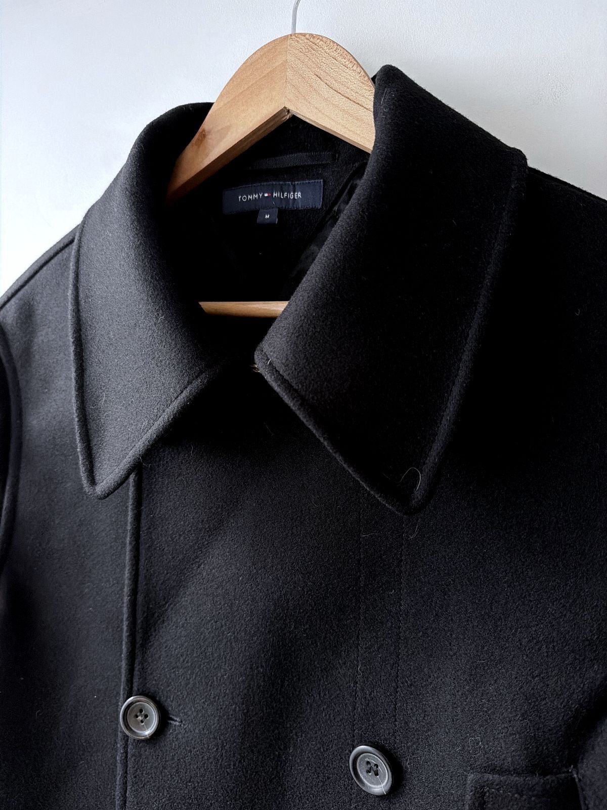 Men’s Tommy Hilfiger Wool Double Breasted Peacoat Jacket In Black - Medium -3805