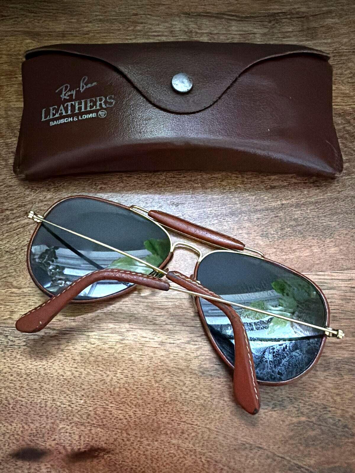 Unisex Ray-Ban Outdoorsman Vintage Tan Leather Coated Aviator Sunglasses - 3544