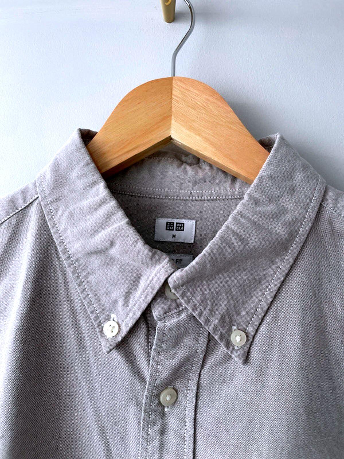Men’s Uniqlo Slim Fit Long Sleeve Oxford Chambray Shirt In Grey - Medium - 1549