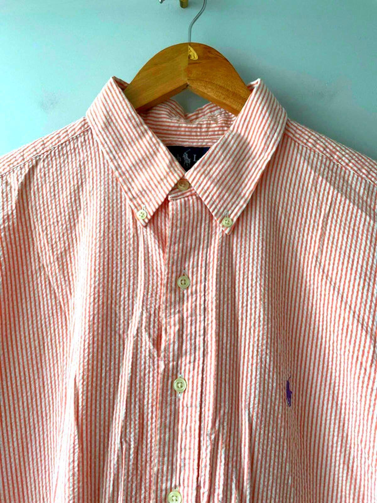 Men’s Ralph Lauren Striped Seersucker Classic Fit Shirt In Pink - XLarge -2755