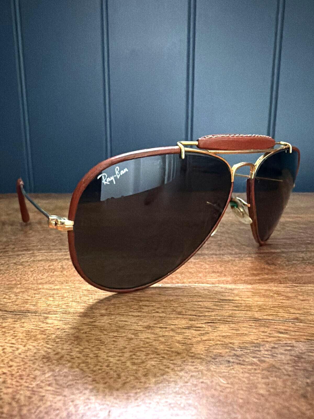 Unisex Ray-Ban Outdoorsman Vintage Tan Leather Coated Aviator Sunglasses - 3544