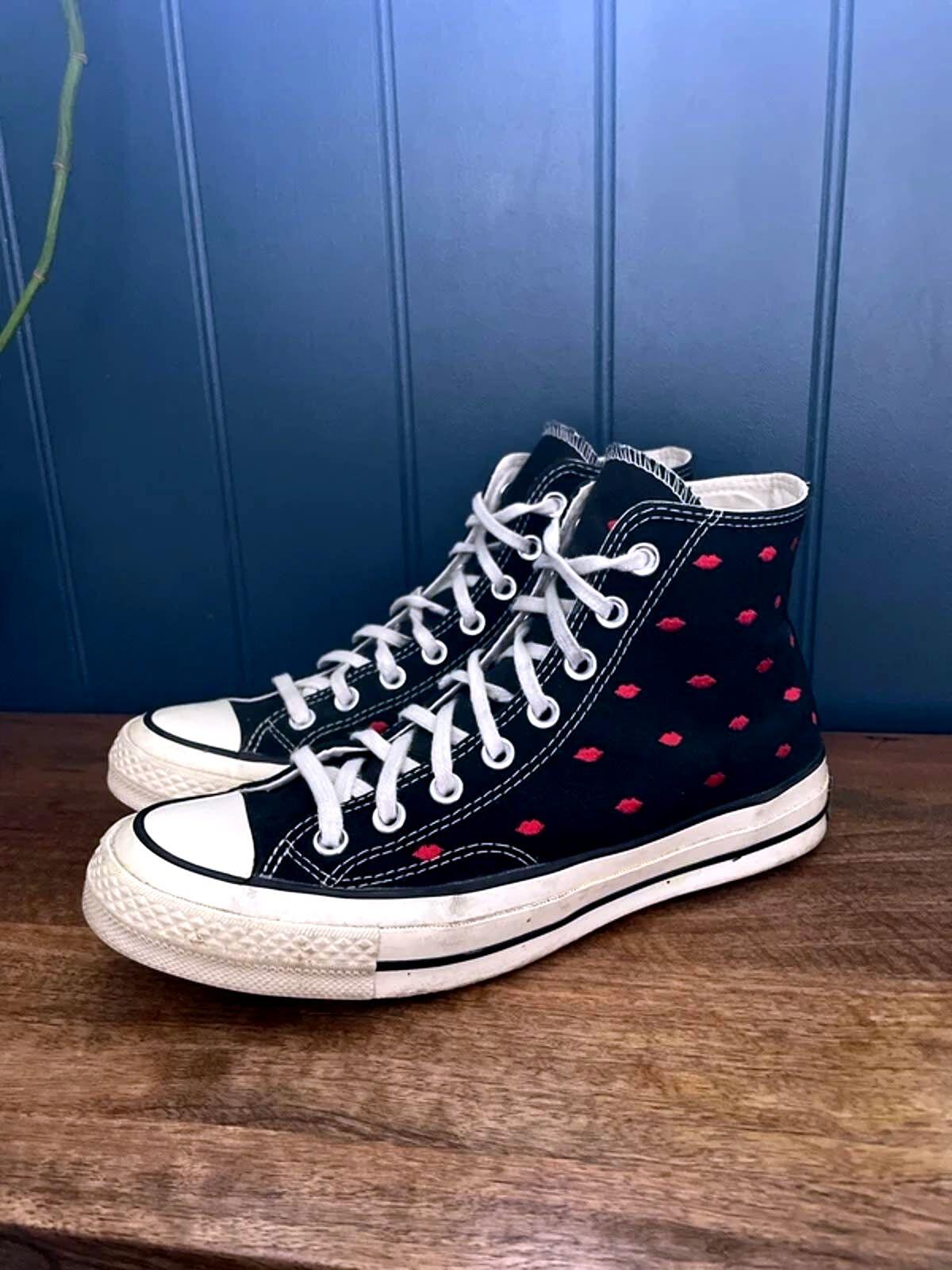 Women’s Converse Chuck 70 High Embroidered Lips Trainers In Black - UK7 - 2953