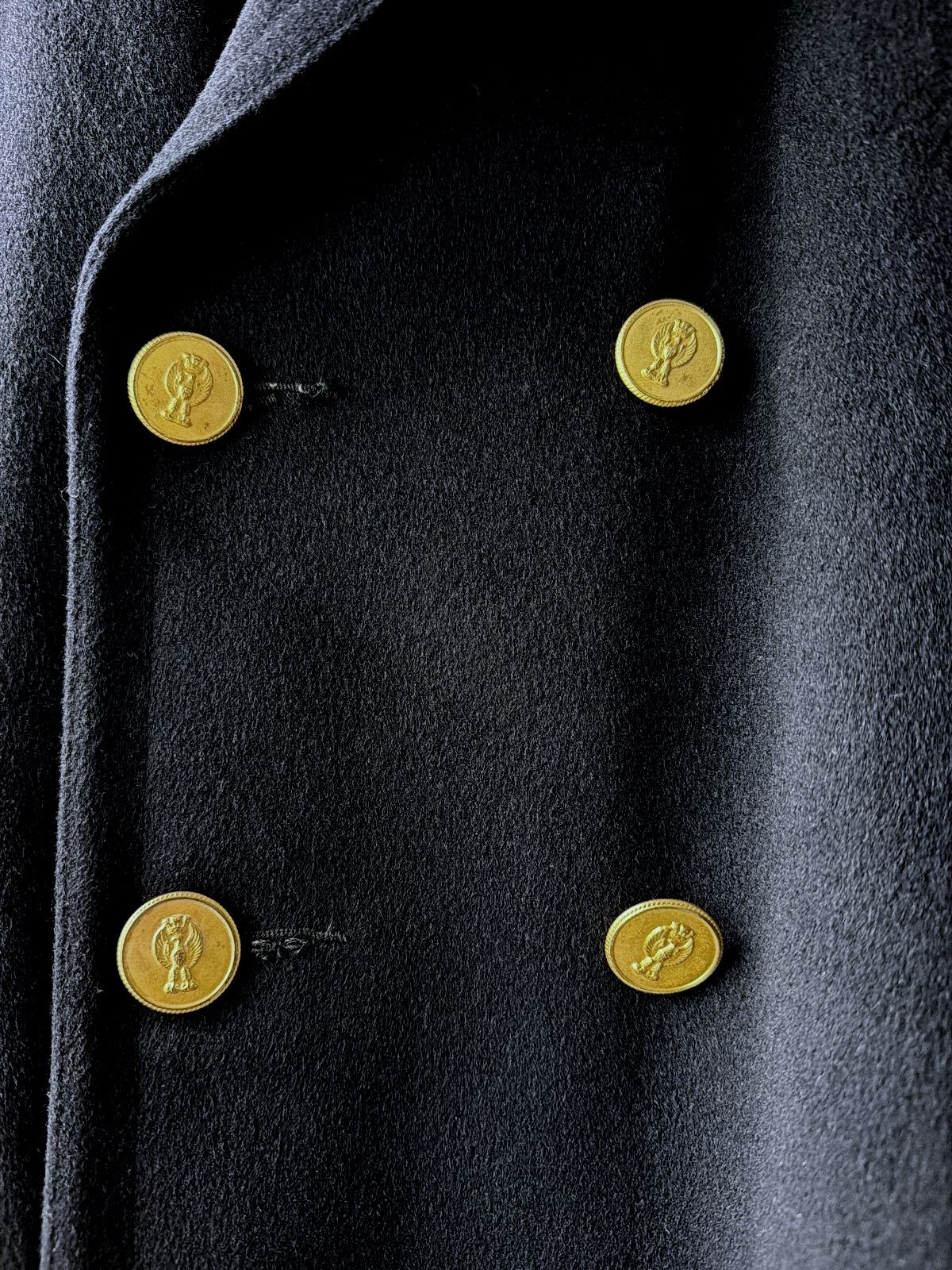 Mens Vintage Italian Police Carabinieri Wool Overcoat In Dark Navy - Medium