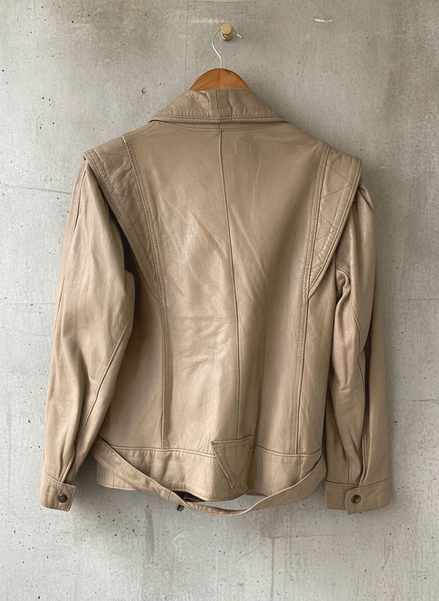 Women’s Premium Leather Vintage Jacket Coat With Belt In Beige - Small - 2426