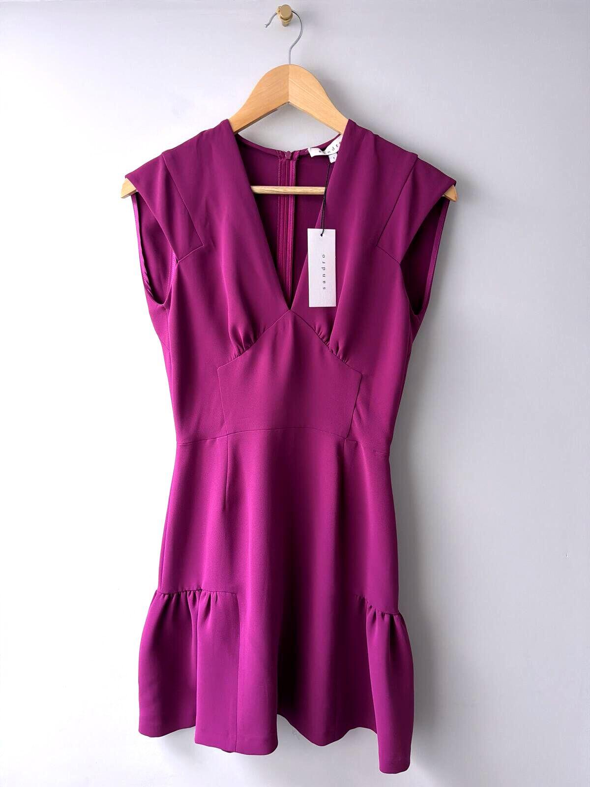 Women's Sandro Structured Sleeveless Dress with Flared Hem In Purple - Uk8 -3530