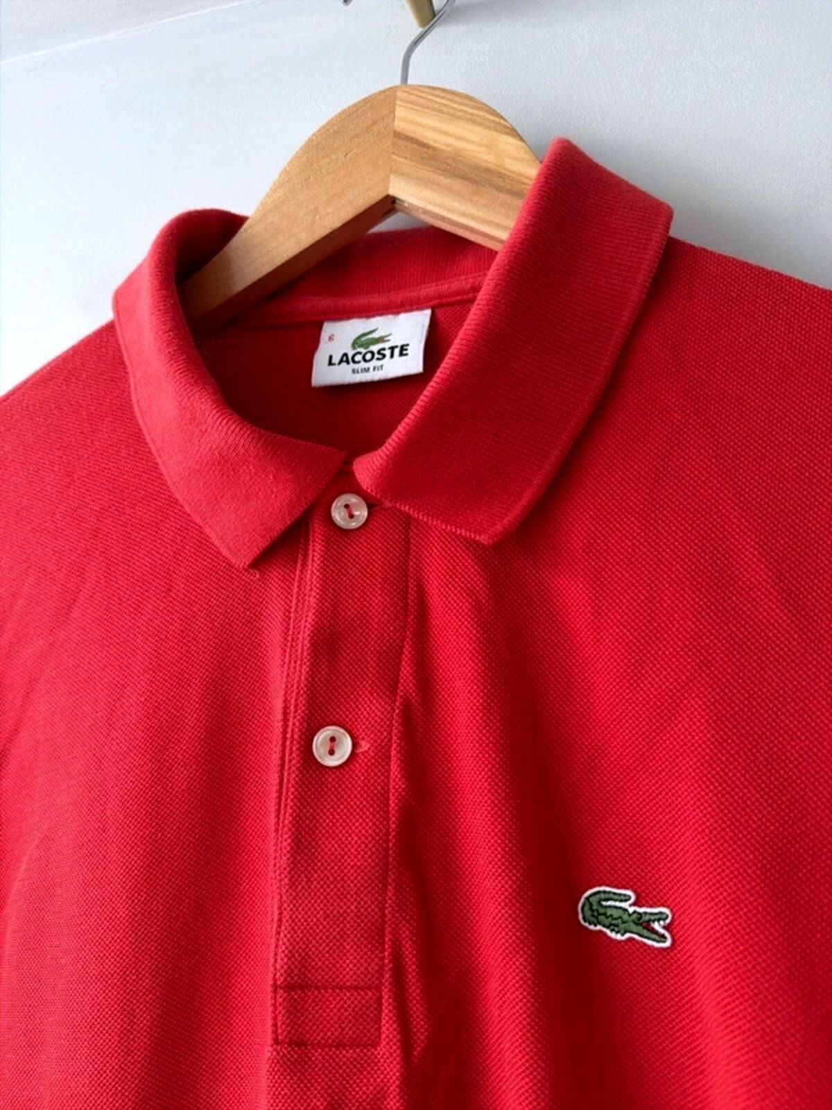 Men’s Lacoste Long Sleeve Slim Fit Polo Top In Red - Medium - 3427