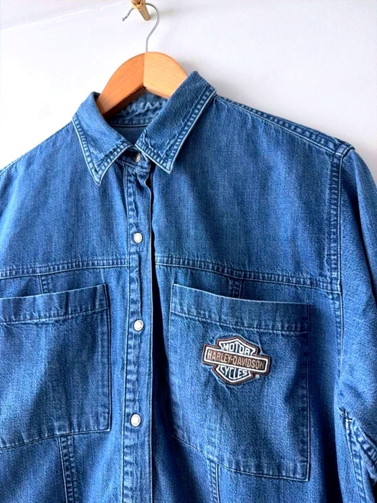 Men's Harley Davidson Vintage Oversized Fit Denim Shirt In Navy - Large - 3380
