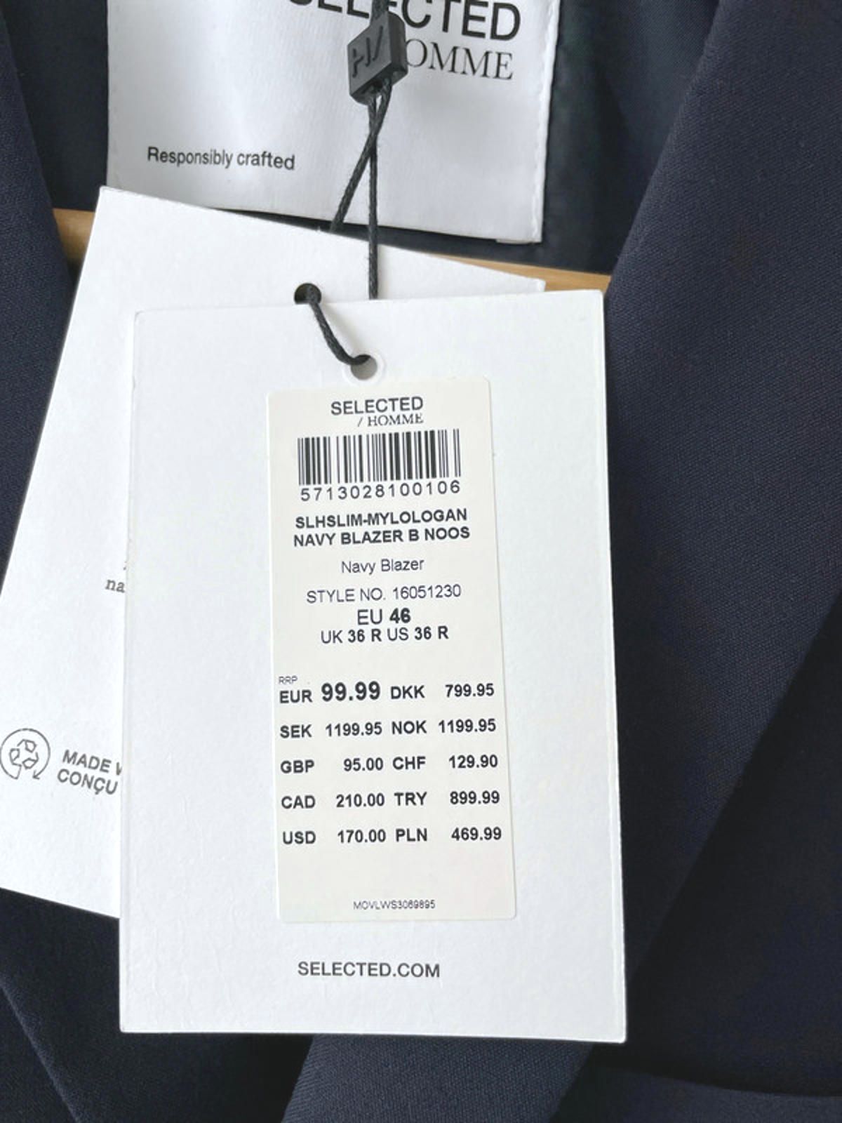 Men’s Selected Homme Double Button Blazer Jacket In Navy - 2283 - Small (36R)