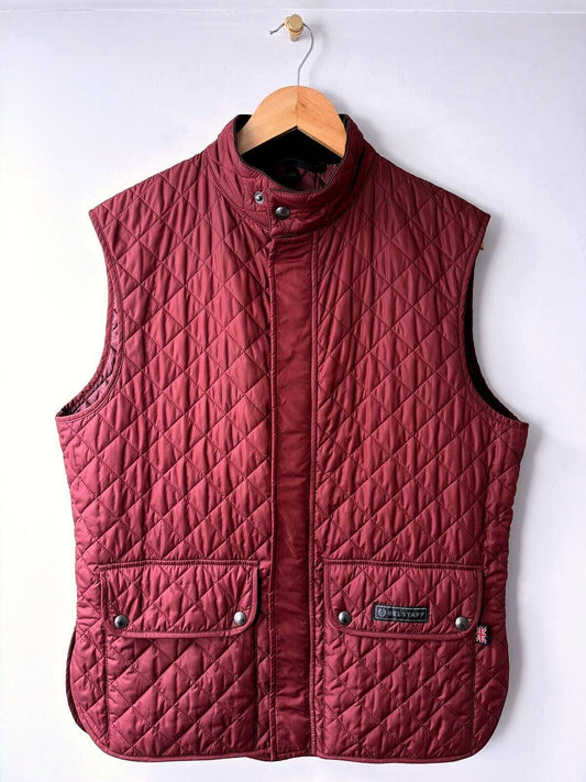 Mens Belstaff Quilted Sleeveless Gilet Vest in Burgundy - Large - 3529