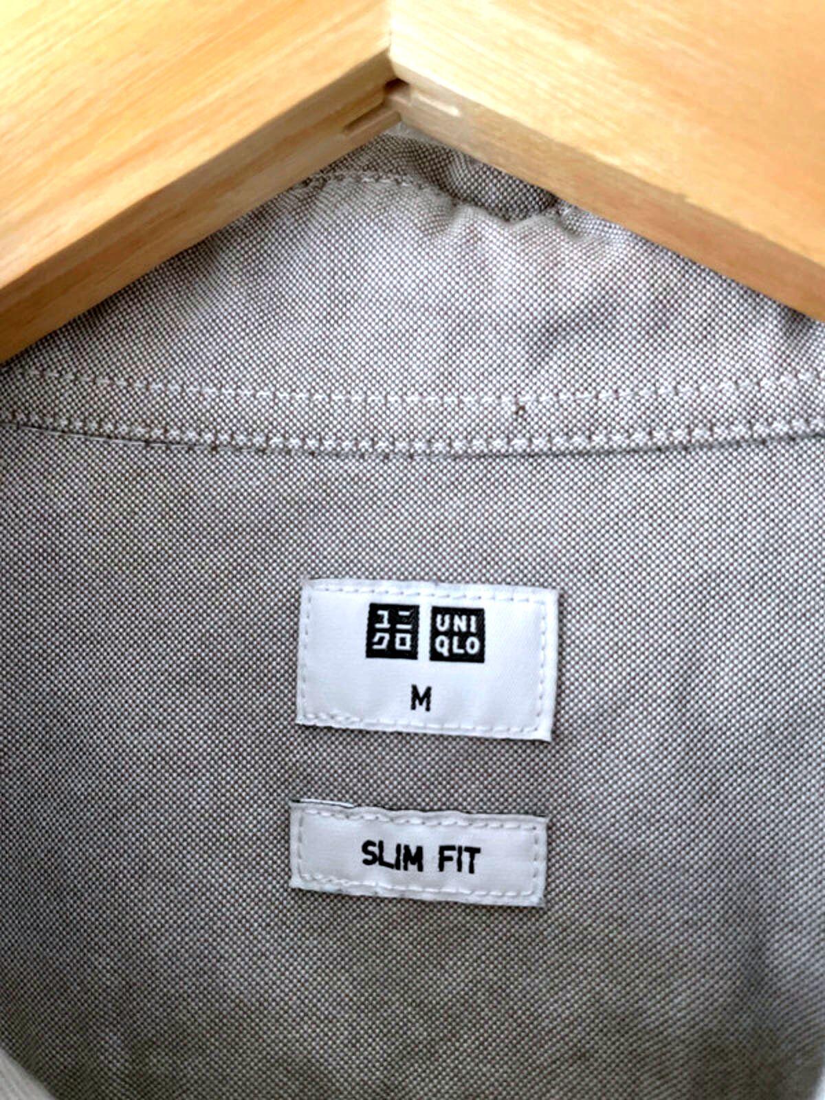 Men’s Uniqlo Slim Fit Long Sleeve Oxford Chambray Shirt In Grey - Medium - 1549