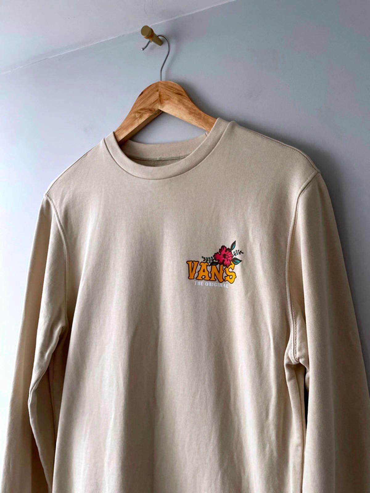 Mens Vans Long Sleeve Printed Crew Neck Sweatshirt Top In Beige - Small - 2031