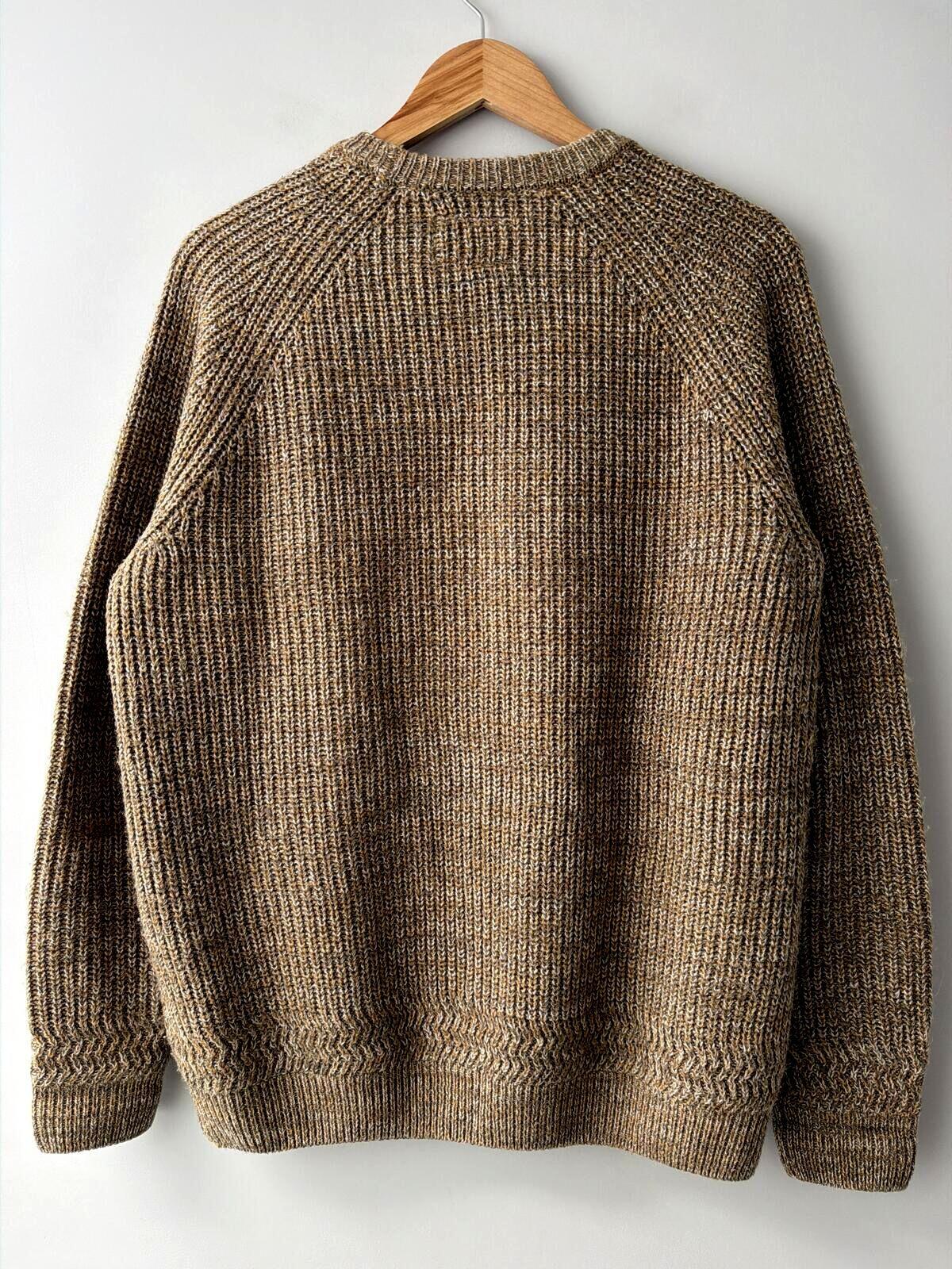 Mens Folk Wool Blend Cable Knit Crew Neck Jumper Top In beige - Medium - 3497