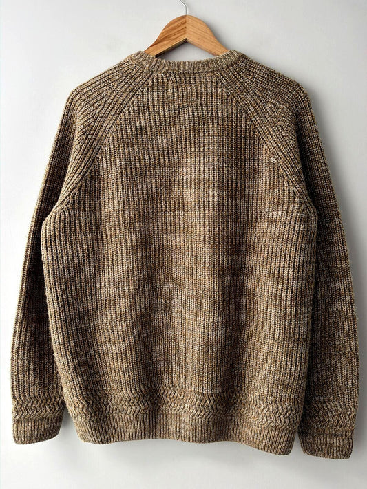Mens Folk Wool Blend Cable Knit Crew Neck Jumper Top In beige - Medium - 3497