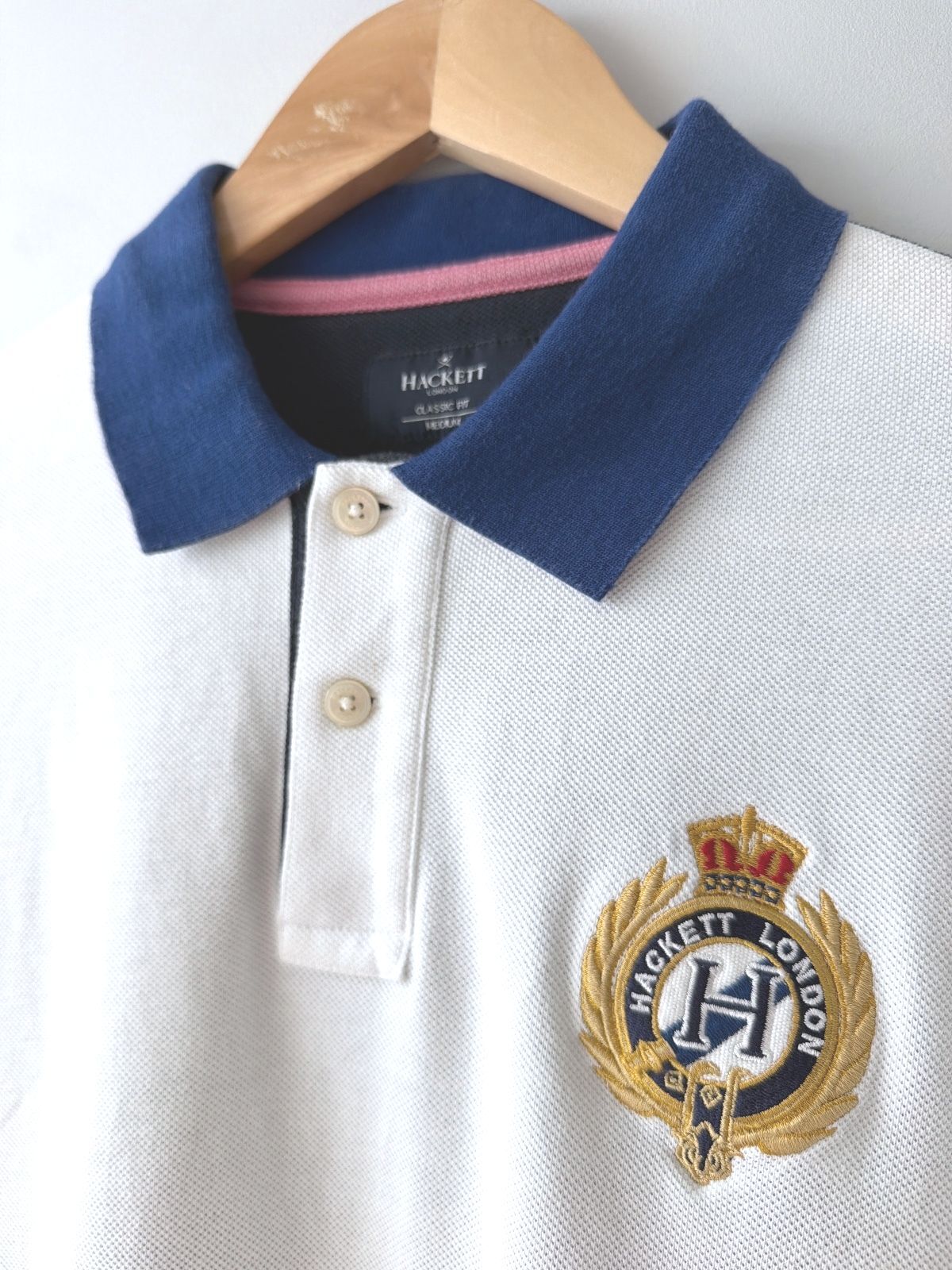 Men’s Hackett London Classic Fit Polo Shirt In White And Navy - Medium - 3628