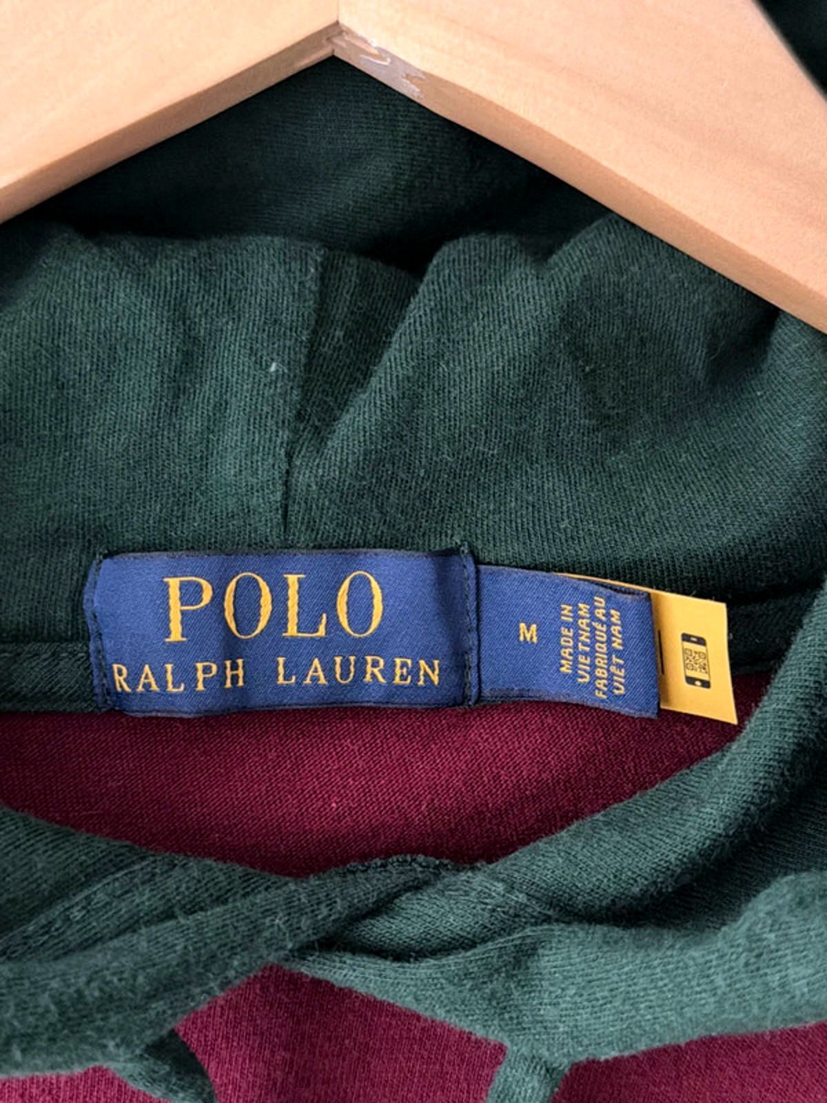 Men’s Ralph Lauren Stripped Hooded Rugby Top In Burgundy/Green - Medium - 2682