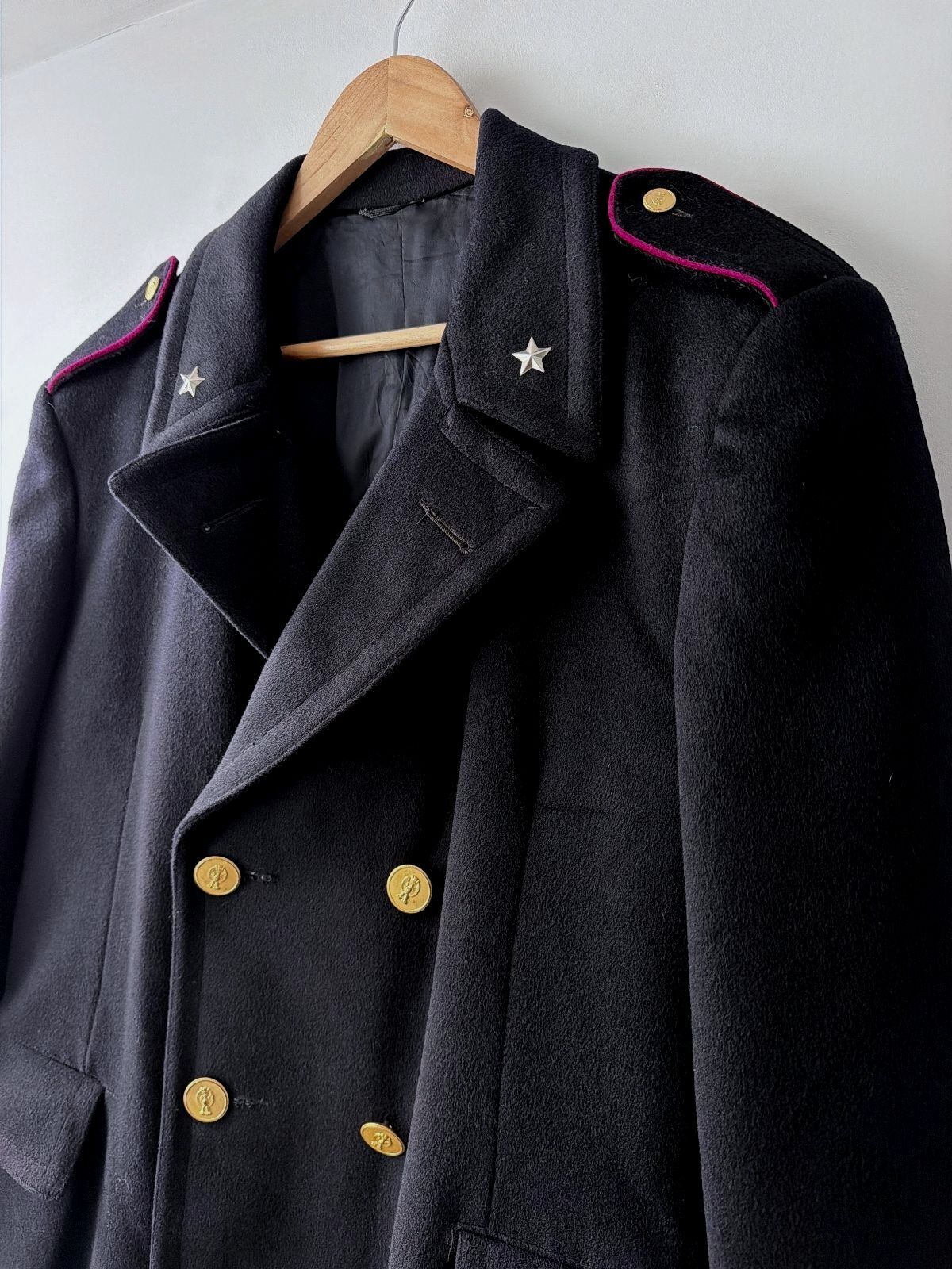 Mens Vintage Italian Police Carabinieri Wool Overcoat In Dark Navy - Medium