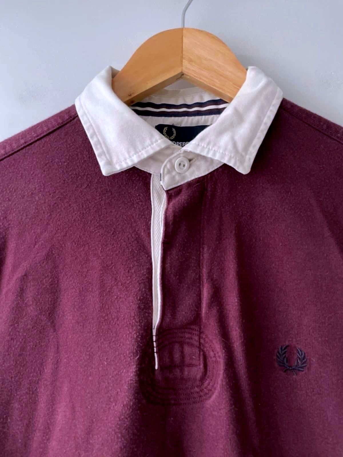 Men’s Fred Perry Classic Rugby Polo Top In Burgundy - Small - 2998