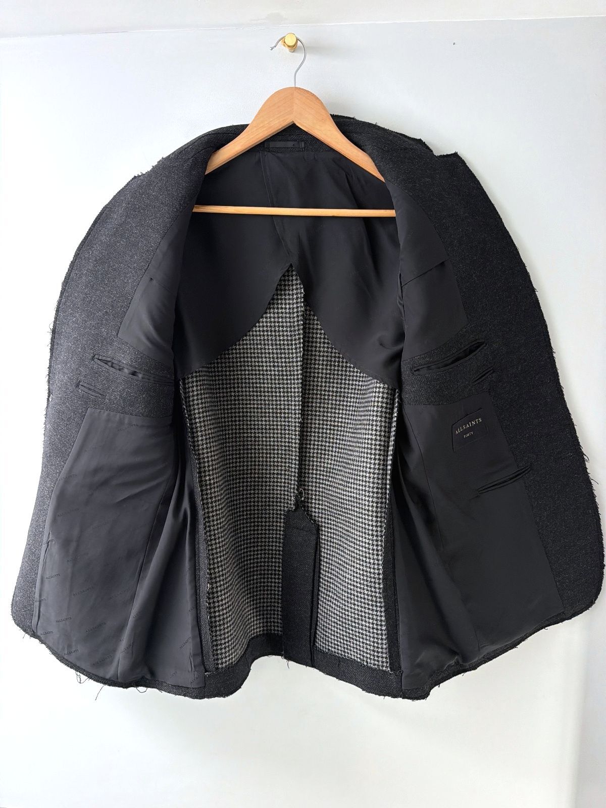 Men's Allsaints Tolcis Raw Edge Design Wool Blazer In Dark Grey - Medium - 3705
